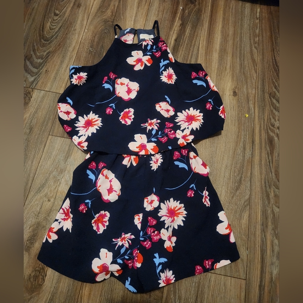 Mud Pie Navy Blue Floral Romper